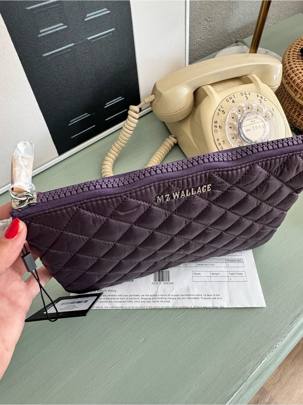 MZ Wallace Quilted Zip small Metro Pouch in Plum NEW - Picture 2 of 2